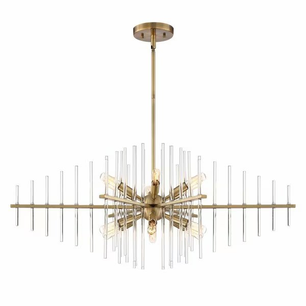 Reeve 60 Watt 12 Light Brushed Antique Bronze Pendant with Clear Glass Rods, Designers Fountain, Mfr#: 90438-BAB